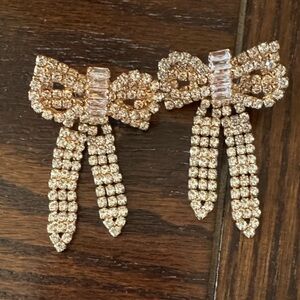 Gold Rhinestone Bow Earrings
